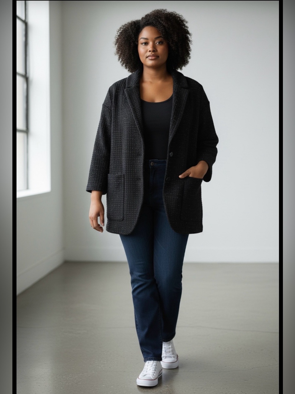 The Kooples Black Textured Open-Front Blazer